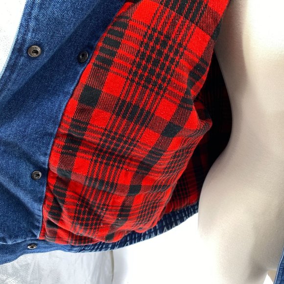 Vintage Bramble Lane Denim bomber jacket size medium plaid lining cotton - Picture 9 of 11